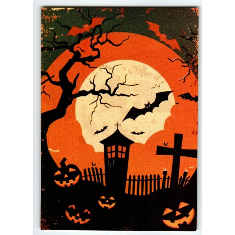Vintage Halloween Photochrome Postcard with Full Moon & Jack-O'-Lanterns